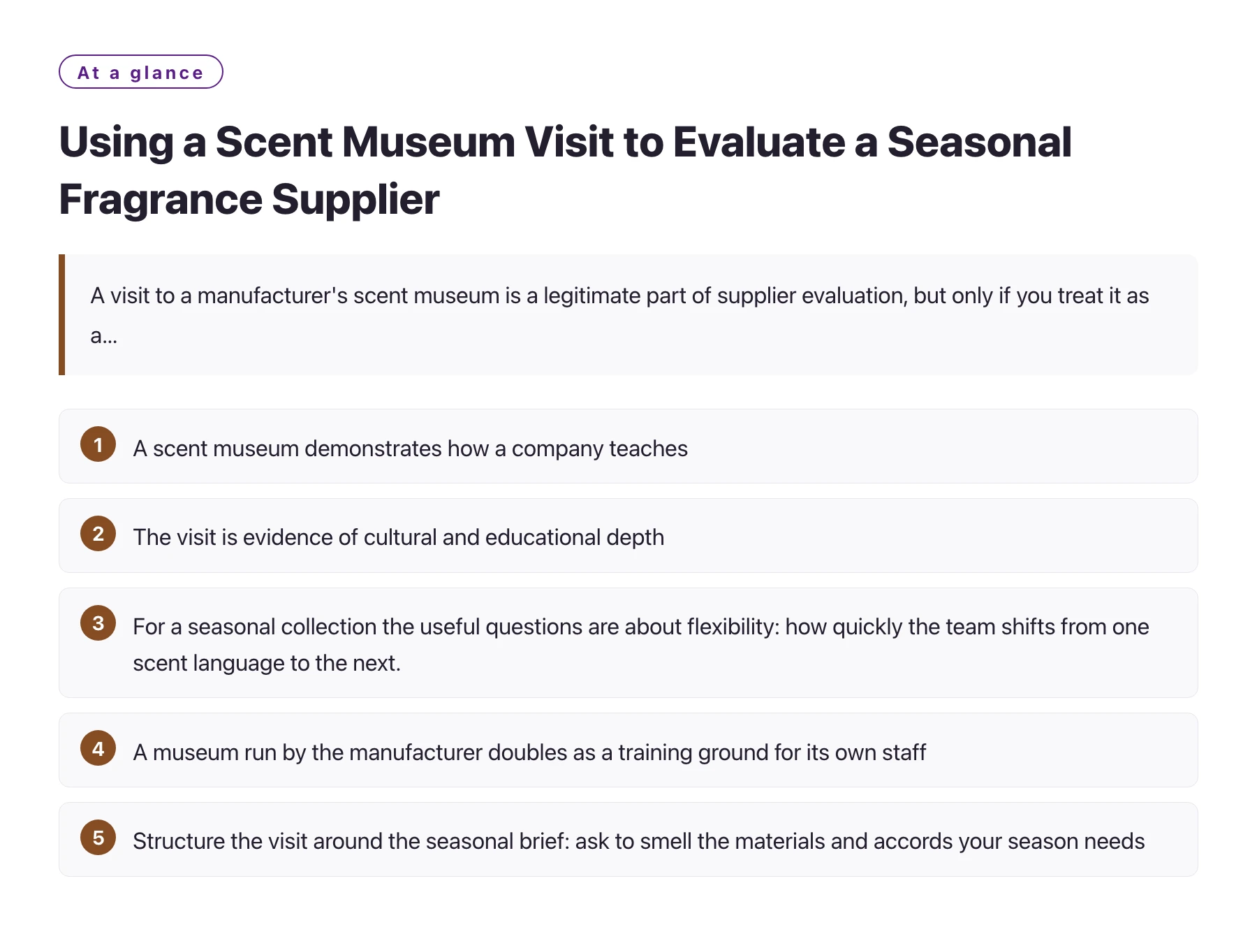 Using a Scent Museum Visit to Evaluate a Seasonal Fragrance Supplier——全文要点速览